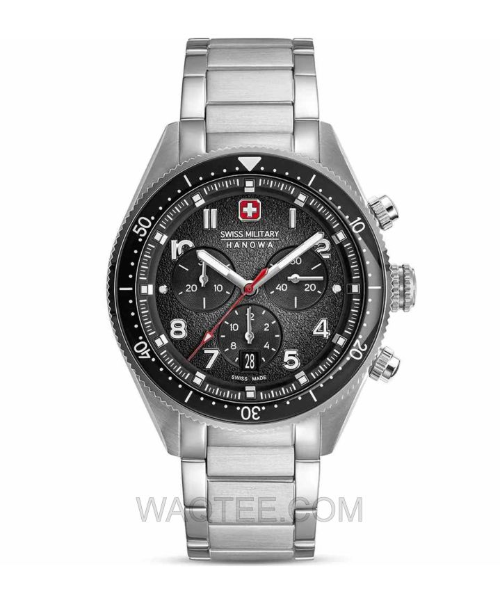 Swiss Military Hanowa Greyhound Chronograph Silver St. Steel Black Dial For Men