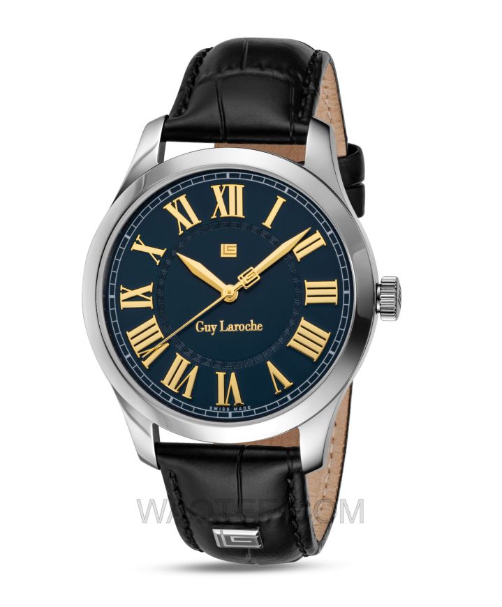 Guy Laroche Louis Black Leather Dark Blue Dial For Men