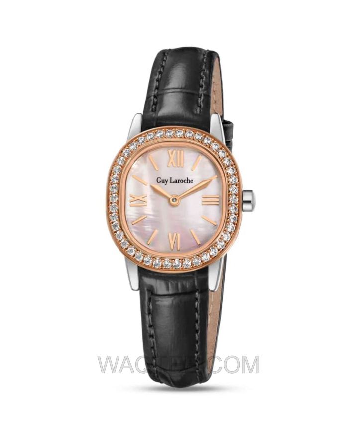 Guy Laroche Amber Black Leather MOP Dial For Women
