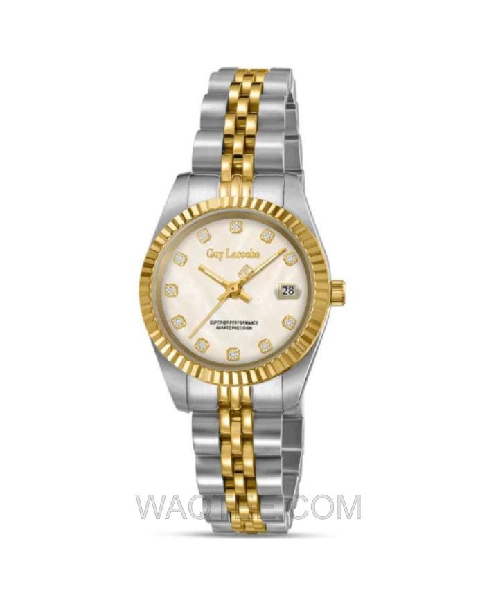 Guy Laroche Two-Tone Silver & Golden St. Steel MOP Dial For Women