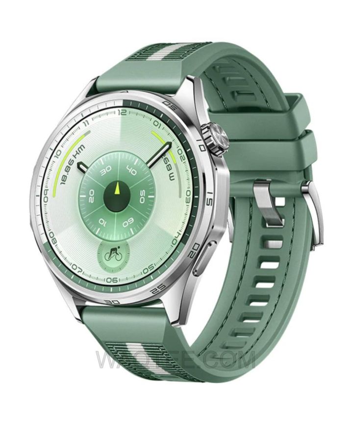 Huawei Smart Watch GT 6 Green Fluoroelastomer Strap St. Steel Case With GIFT (Huawei Easy Fit Strap)
