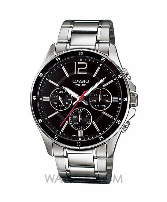 Casio Elegant Multifunction Silver St.Steel Black Dial for Men 