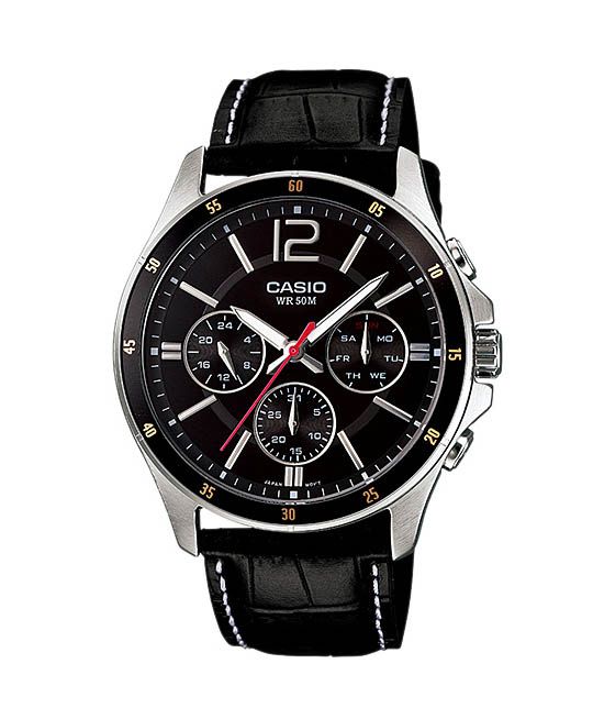 Casio Elegant Multifunction Black Leather Black Dial for Men 