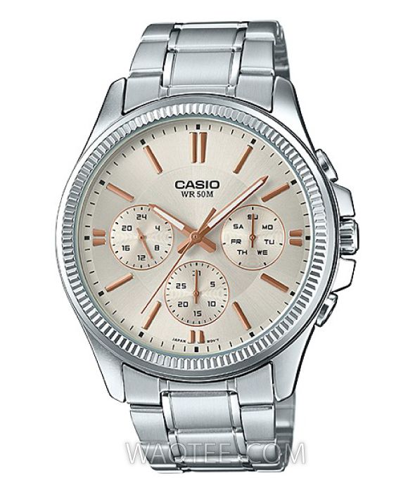 Casio Classic Multifunction Silver St.Steel Beige Dial for Men 