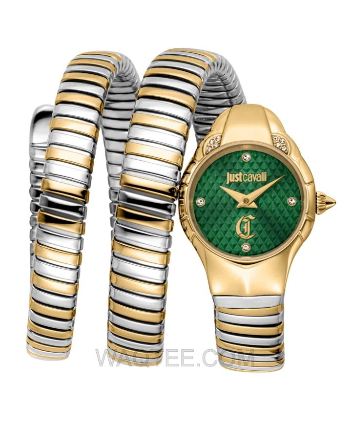 Just Cavalli Sognia Snake Silver & Golden St. Steel Green Dial For Women