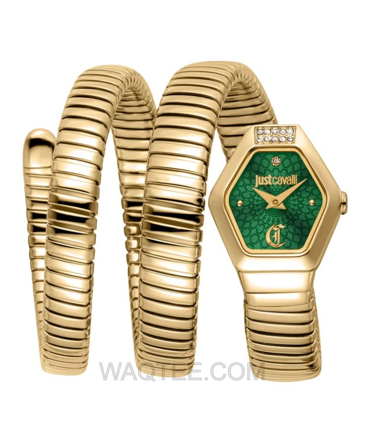 Just Cavalli Romina Snake Golden St. Steel Green Dial For Women