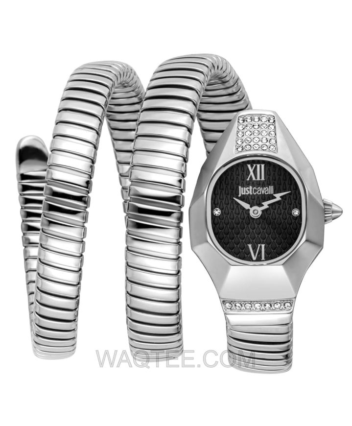 Just Cavalli Lunara Snake Silver St. Steel Black Dial For Women