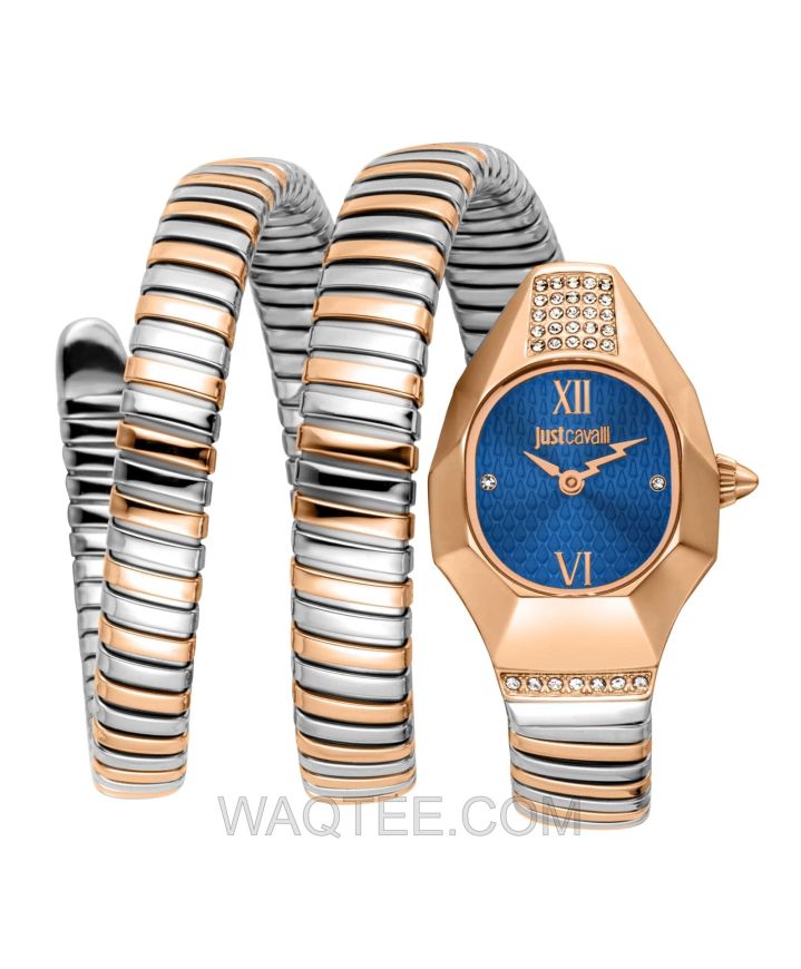 Just Cavalli Lunara Snake Silver & Rosegold St. Steel Dark Blue Dial For Women