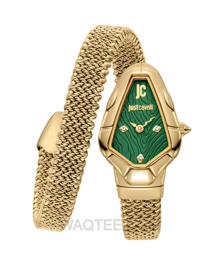 Just Cavalli Fiamma Snake Golden St. Steel Green Dial For Women