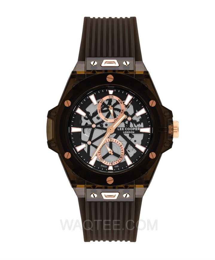 Lee Cooper Rayan Multifunction Brown Rubber Rosegold Dial For Men