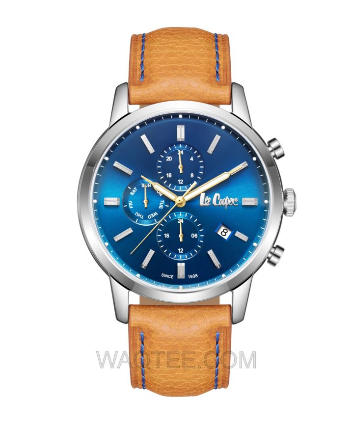 Lee Cooper Brandon Multifunction Light Brown Leather Blue Dial For Men