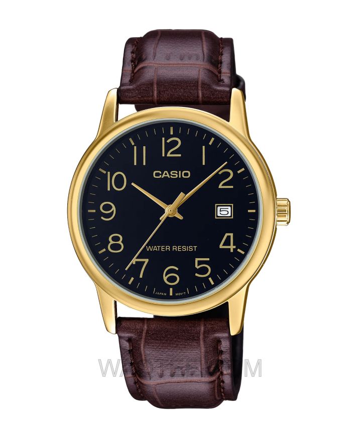 Casio MTP-V002GL Brown Leather Black Dial For Men
