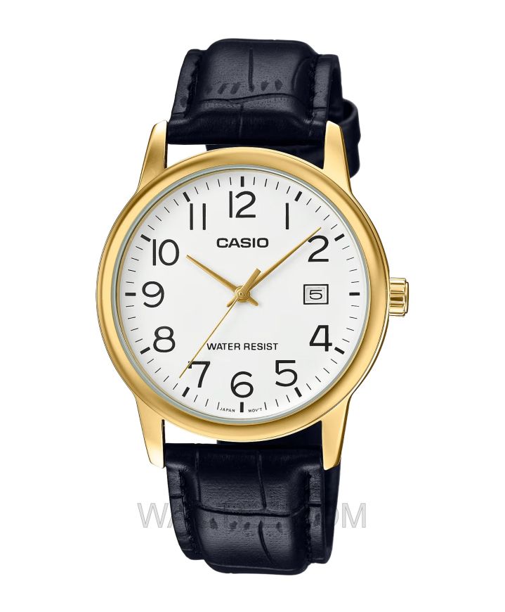 Casio MTP-V002GL Black Leather White Dial For Men