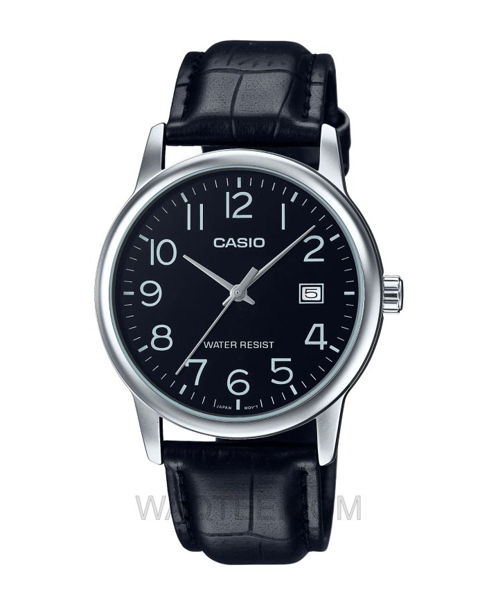 Casio MTP-V002L Black Leather Black Dial For Men