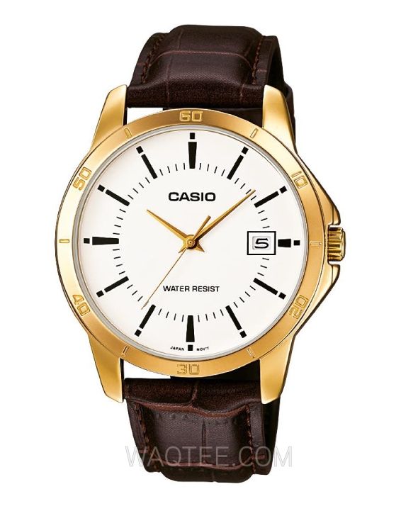 Casio General Brown Leather White Dial For Men