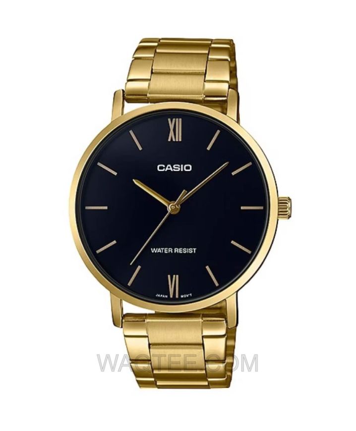Casio Standard VT01G Golden St.Steel Black Dial For Men