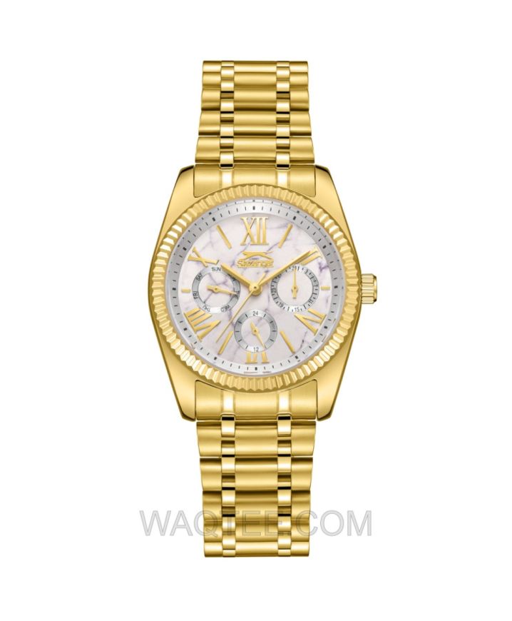 Slazenger Cressida Golden St. Steel White Marble Dial For Women 