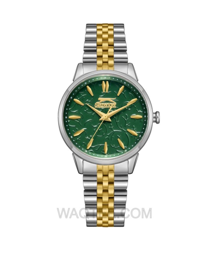 Slazenger Galina Silver & Golden St. Steel Green Dial For Women 