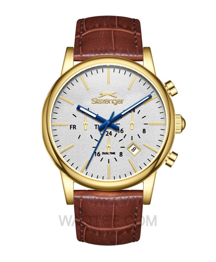 Slazenger Brave Brown Leather White Dial For Men