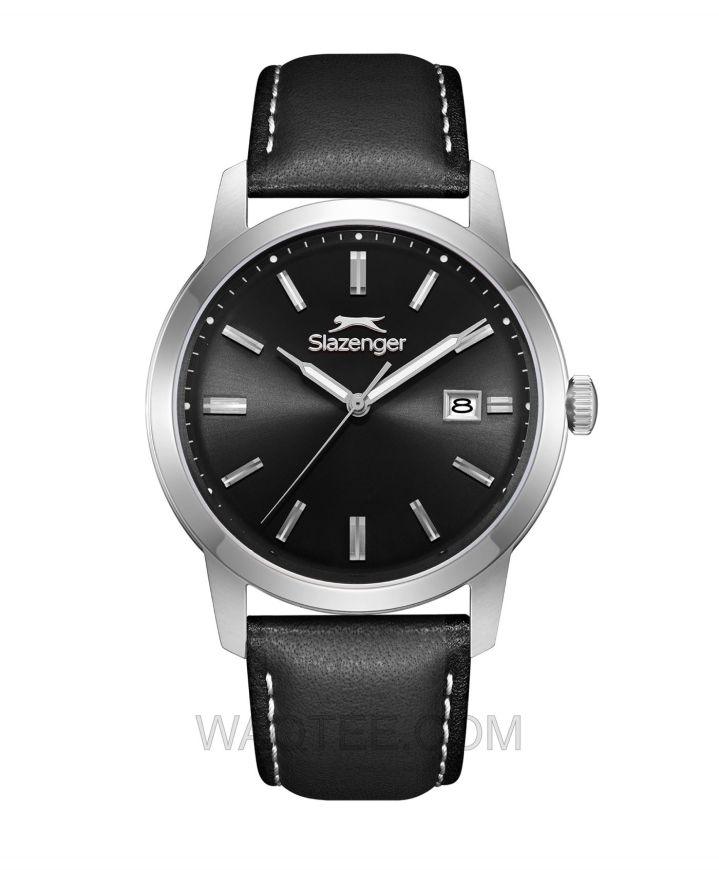 Slazenger Wolf Black Leather Black Dial For Men