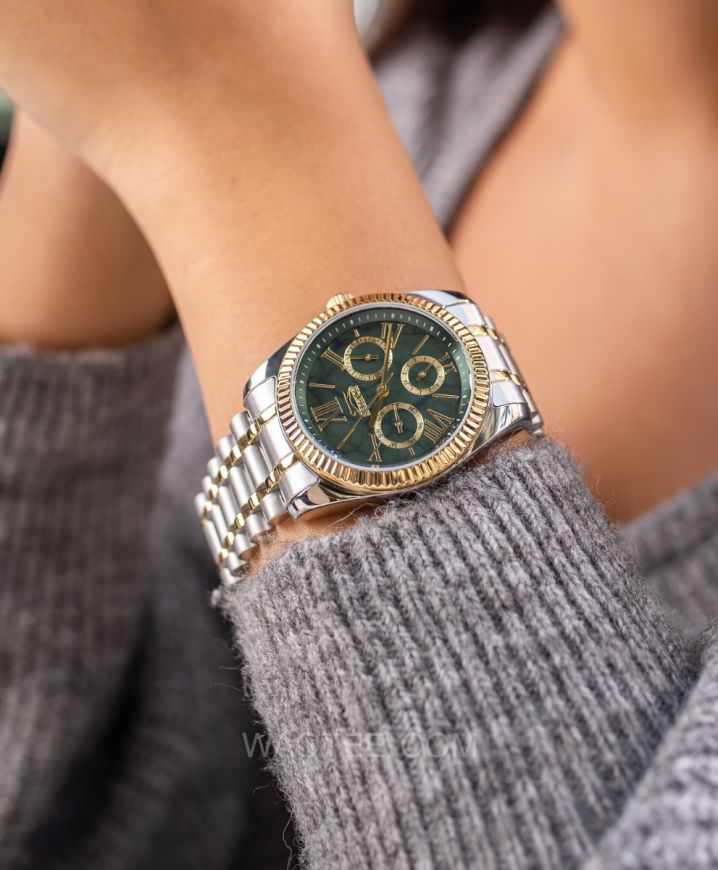 Slazenger Piera Silver & Golden St. Steel Green Marble Dial For Women 
