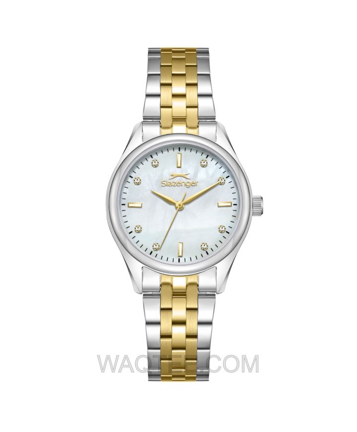 Slazenger Halona Silver & Golden St. Steel Blue MOP Dial For Women