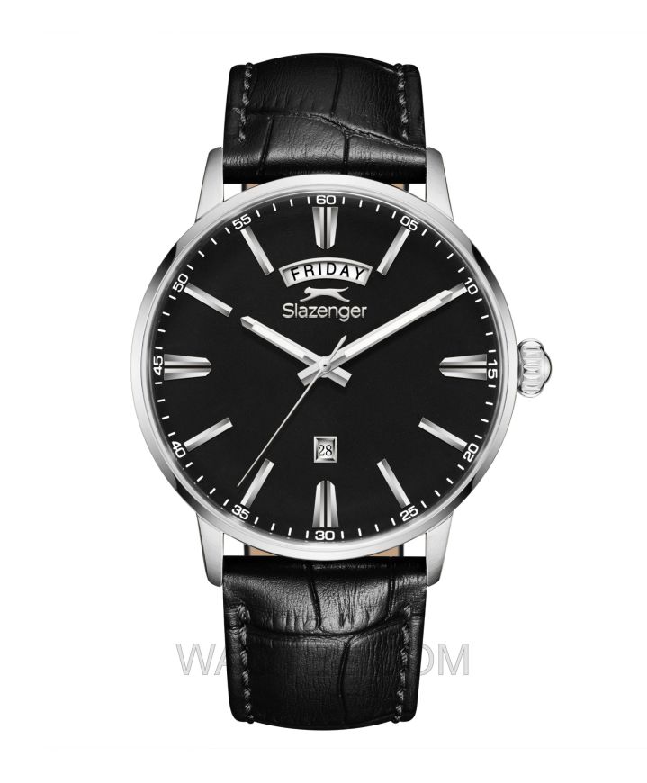 Slazenger Pioneer Black Leather Black Dial For Men