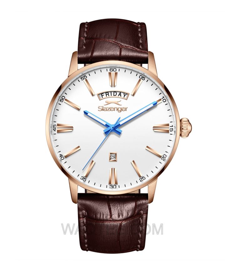 Slazenger Pioneer Brown Leather White Dial For Men
