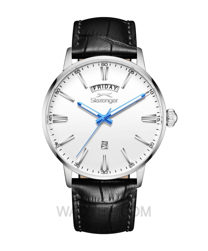 Slazenger Pioneer Dark Blue Leather White Dial For Men