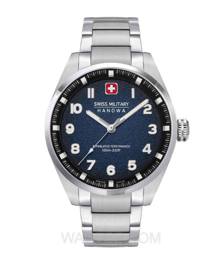 Swiss Military Hanowa Greyhound Silver St. Steel Dark Blue Dial For Men