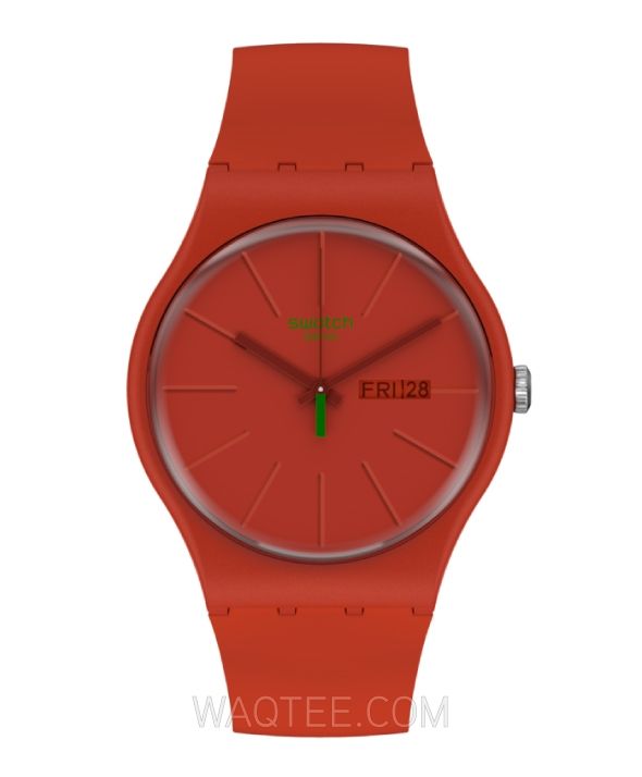 Swatch Redvremya Red Rubber Red Dial For Women 