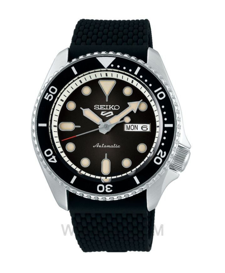 Seiko Automatic 5 Sports Black Rubber Black Dial For Men