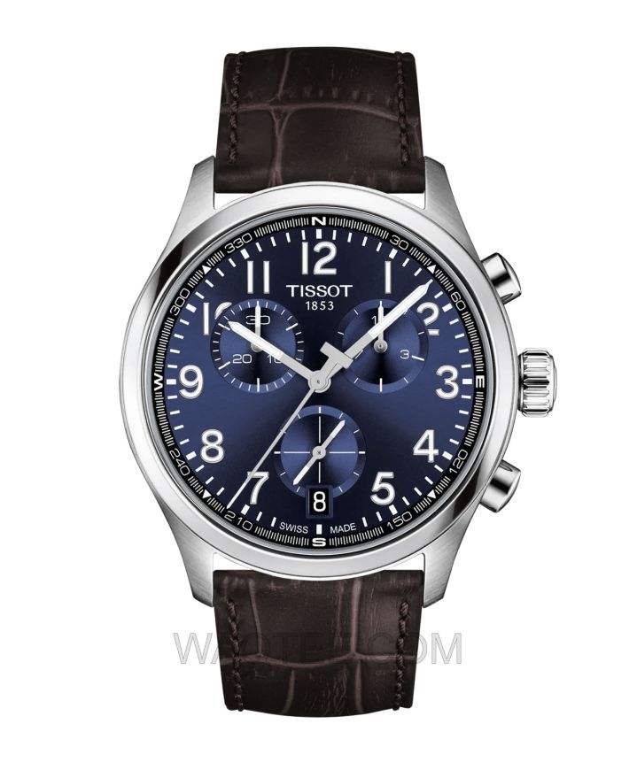 Tissot L Chronograph Brown Leather Dark Blue Dial For Men