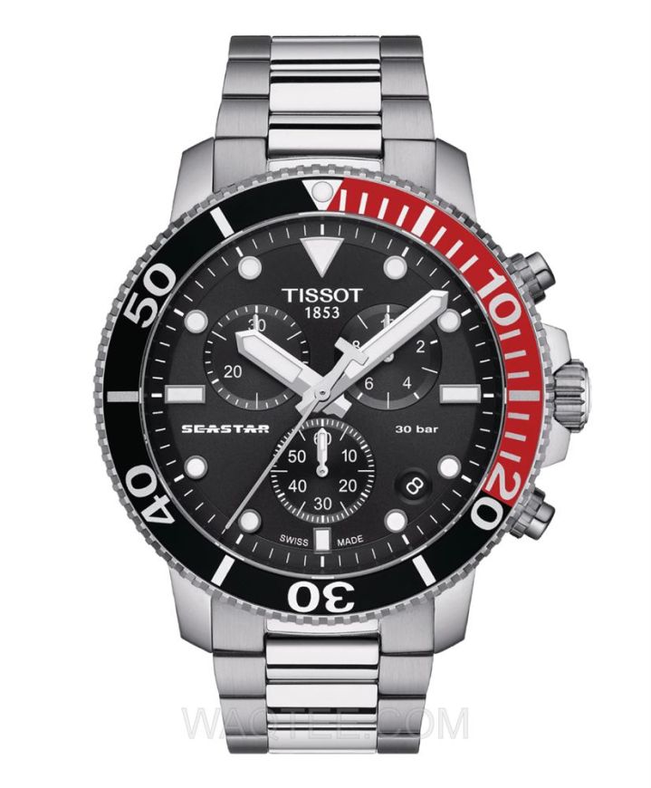 Tissot Seastar 1000 Silver St. Steel Black Dial Chronograph For Men