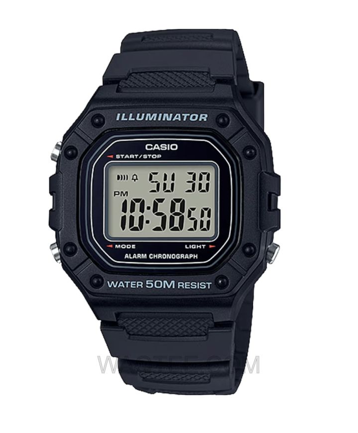 Casio W-218 Balck Rubber Black Dial For Men
