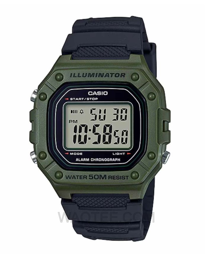Casio W-218 Black Rubber Black Dial For Men