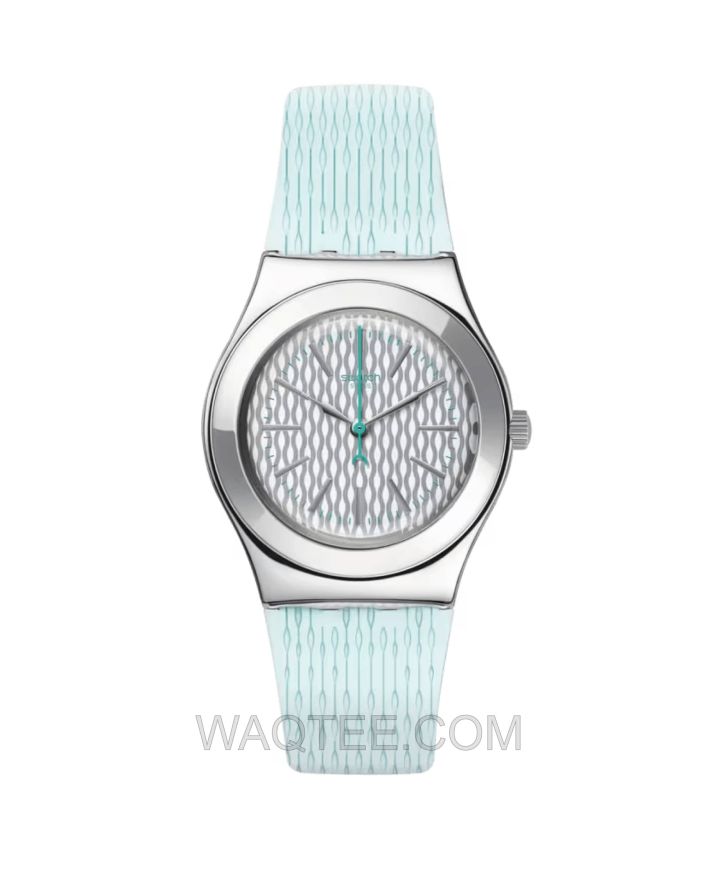 Swatch Mint Halo Blue Rubber Silver Dial For Women