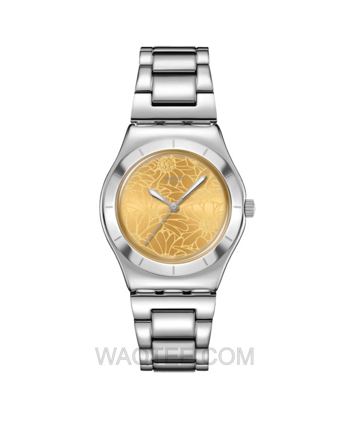 Swatch Petal Silver St. Steel Yellow Dial For Women