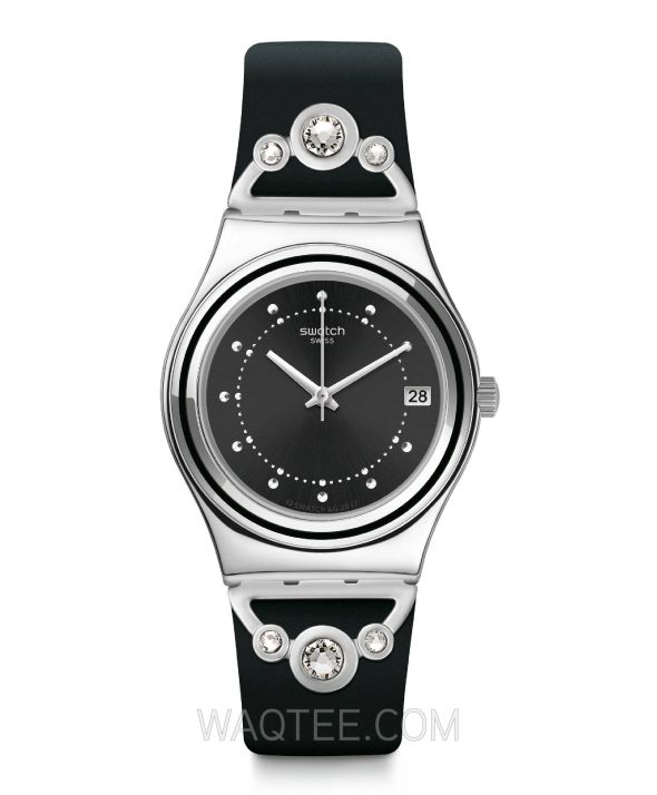 Swatch Queen Fashion Black Leather Black  Dial for Women 