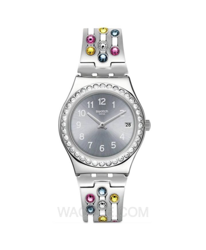 Swatch Pretty In White Silver St. Steel Silver Dial For Women 