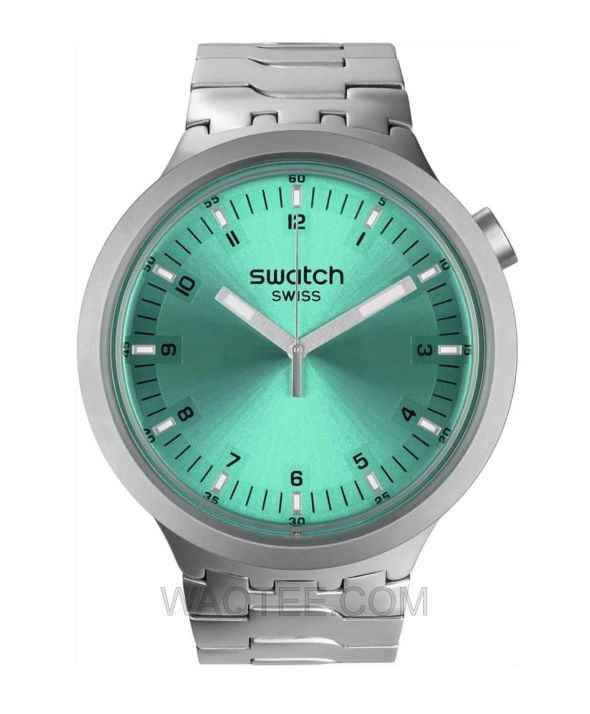 Swatch Forest Face Silver St. Steel Turquoise Dial For Men