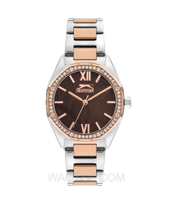 Slazenger Nora Silver & Rosegold St. Steel Brown Dial For Women
