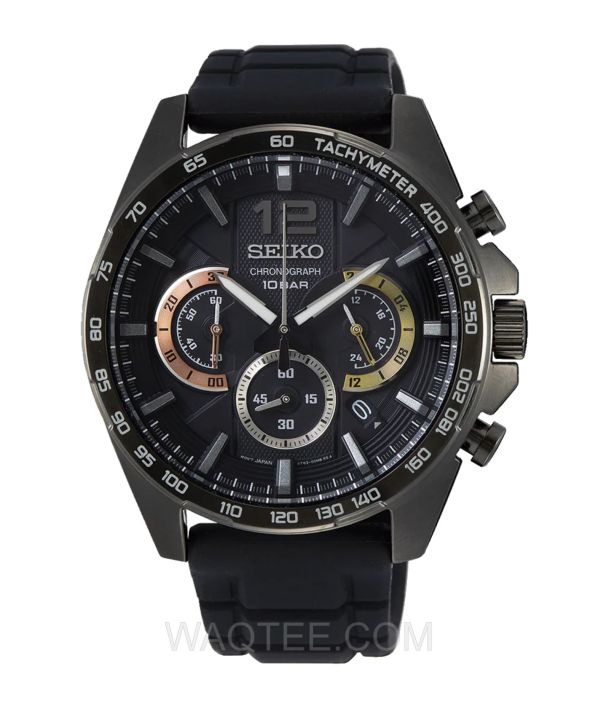 Seiko Conceptual All Black Rubber Black Dial Chronograph For Men